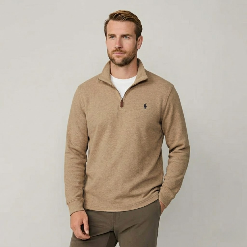 Men's Polo Cotton Quarter-Zip Jumper | Clearance Sale