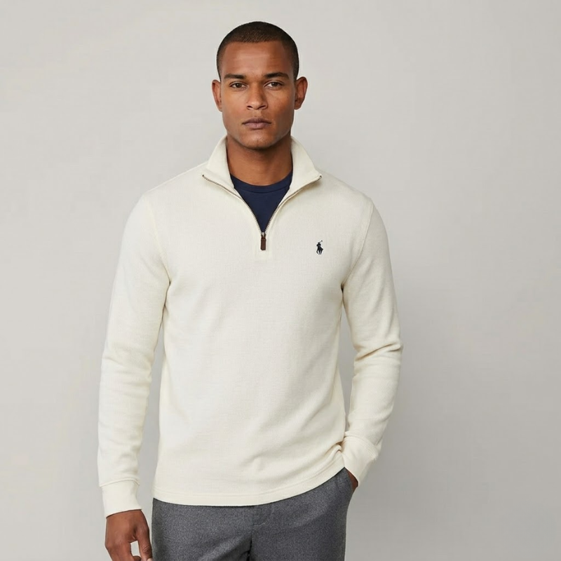 Men's Polo Cotton Quarter-Zip Jumper | Clearance Sale