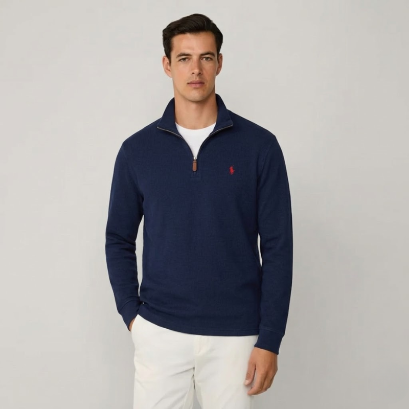 Men's Polo Cotton Quarter-Zip Jumper | Clearance Sale